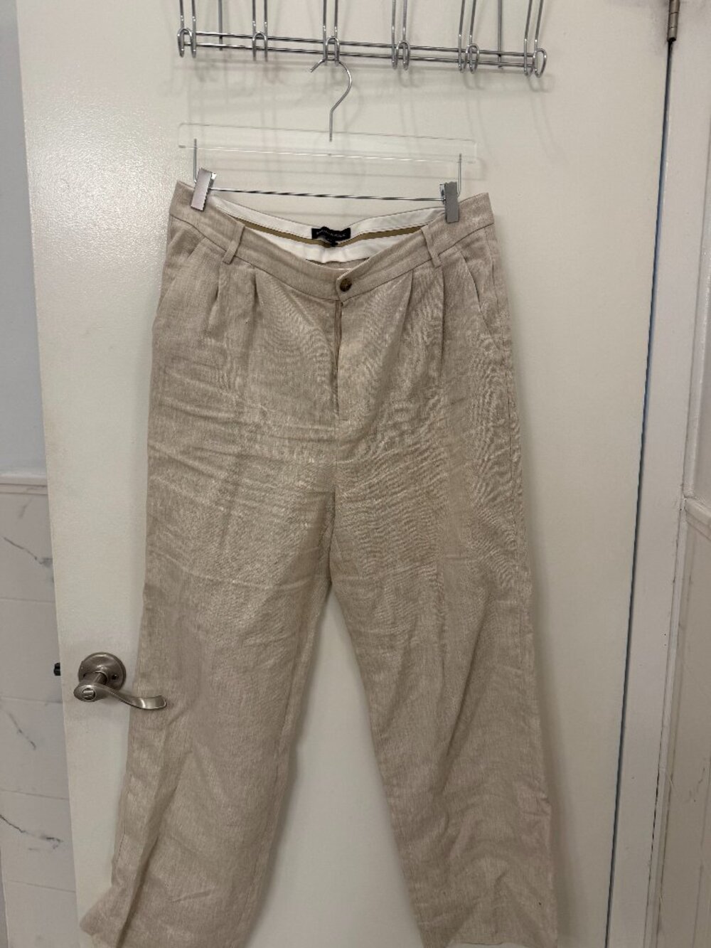 Banana Republic Linen Trousers Oatmeal Pleated Wide Leg High Rise Size 12